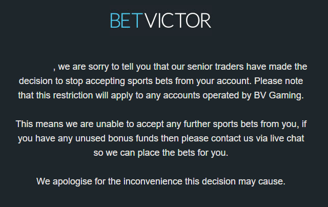 Betvictor email refusing sports bets